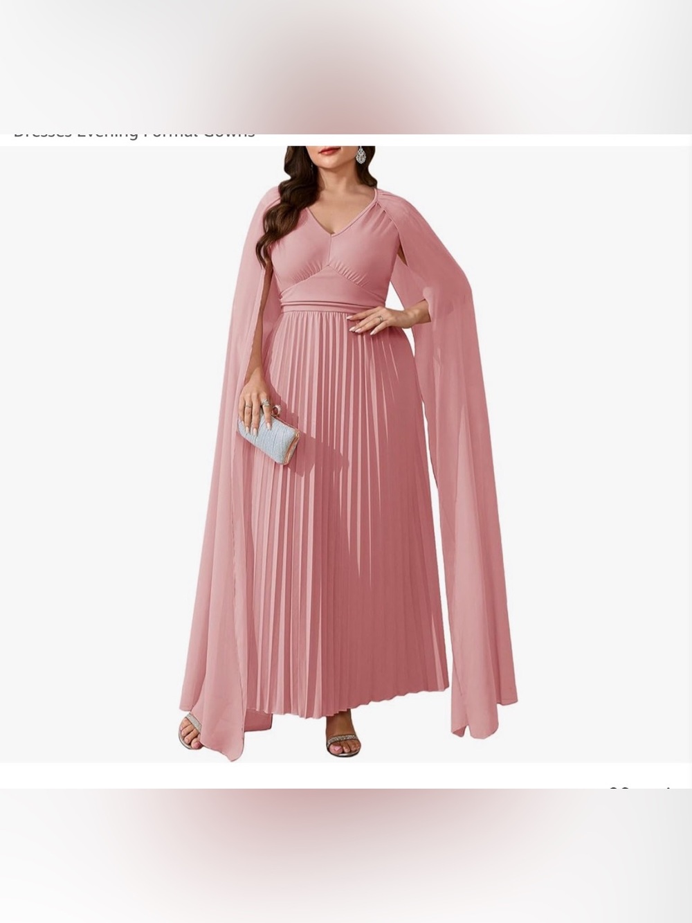Tiaraly Elegant Pink Pleated Maxi Dress with Cape Sleeves NEW XL PLUS